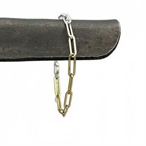 NEW SOMETHING SILVER women's two tone long paperclip bracelet in silver/gold
